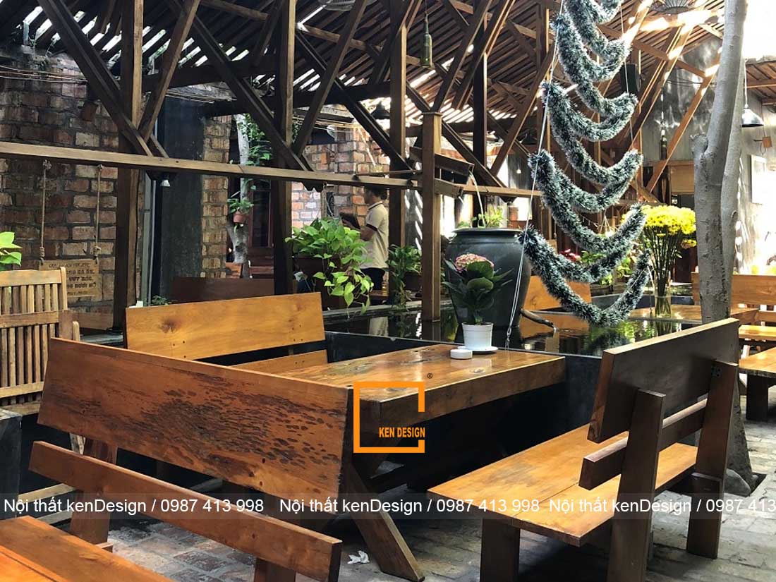 thiết kế quán cafe thô mộc 